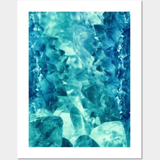 Beautiful blue-teal quartz crystal cluster Posters and Art